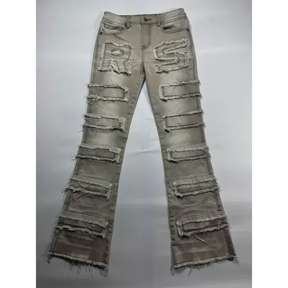 Rockstar Original Youth Boys RSK 205 Flare Tan Denim Jeans - Size 12 (26x30) - Picture 1 of 6